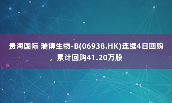贵海国际 瑞博生物-B(06938.HK)连续4日回购，累计回购41.20万股